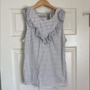 Maeve Black and White Striped Ruffle Tank Top